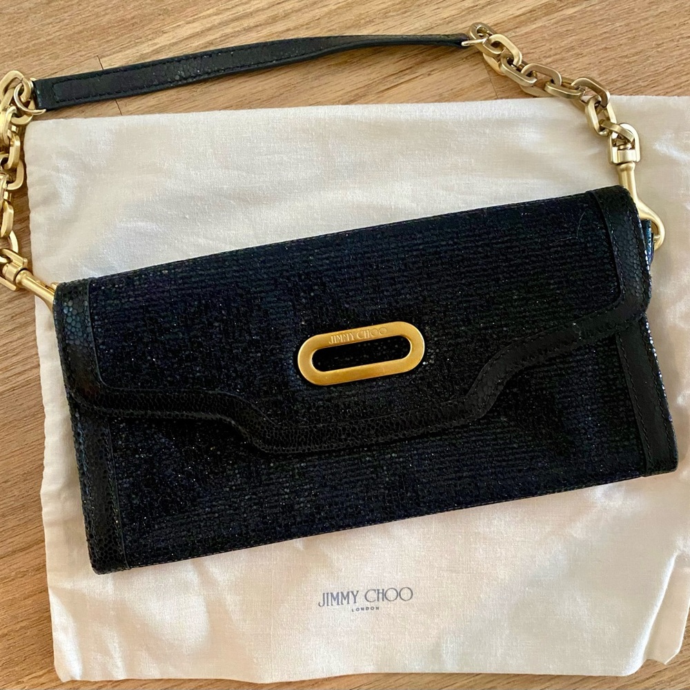 Jimmy Choo Glitter Clutch Bag Blk